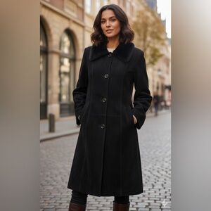 Oscar Leopold Black Suede Leather with  Faux Fur Collar Coat size Small